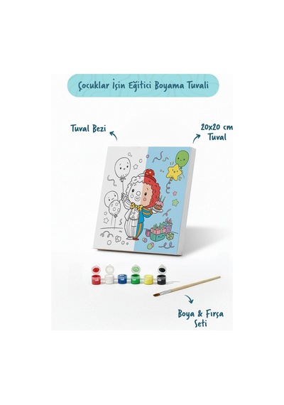 Doğum Günü Palyaçosu Boyama Tuvali Şövalesiz Boya Seti 20x20