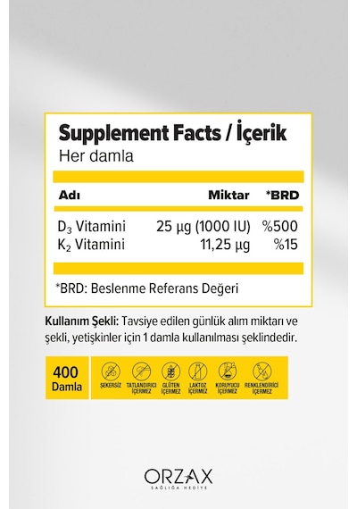 Vitamin D3k2 Damla - 2'li Avantajlı Paket D3 Vitamini, K2 Vitamini - 2x20 Ml 40ml