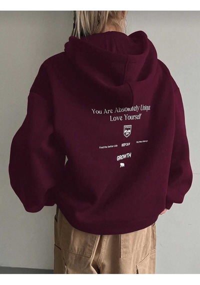 Kozia Outdoors Your Self Sırt Baskılı Kapşonlu Sweatshirt Bordo