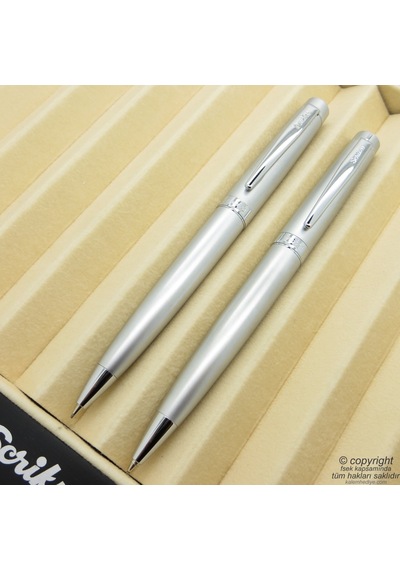 Scrikss 38 Mat Krom Tükenmez Kalem + Versatil Kalem Set Scrikss