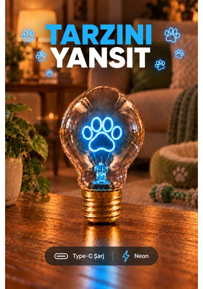 Pati Şeklinde Neon Dekoratif Masa Lambası Ampul Şeklinde Yeni Nesil Aydınlatma Sevimli Pati Çok Renkli