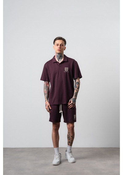 Erkek Rocket Club Yazılı Regular Fit T-shirt Şort Takım Bordo