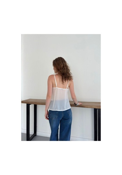 Verymoda Serpme Taşlı Askılı Şifon Bluz D3102 Krem