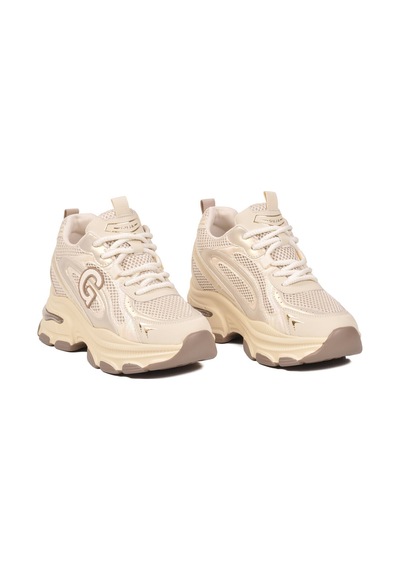 Guja Fileli Bağcıklı Kalın Tabanlı Sneaker Şık Rahat Bej Kadın Casual Yürüyüş Ayakkabı 26y323