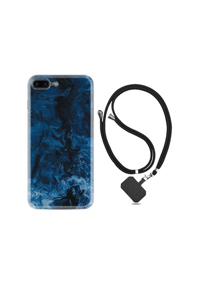 Iphone 7 8 Plus Uyumlu Kılıf Ipli Boyun Askılı Desenli Silikon Blue Zigzag 1687