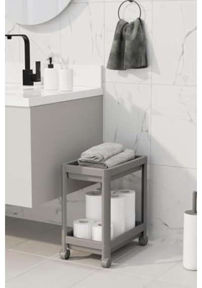 2 Katlı Tekerlekli Düzenleyici Raf Mutfak Tezgah & Evye Altı Dolap İçi Organizer, Banyo Deterjanlık Ve Şampuanlık, Çok Amaçlı Taşınabilir Sebzelik, Modern Dekoratif Mutfak Raf Ünitesi Gri