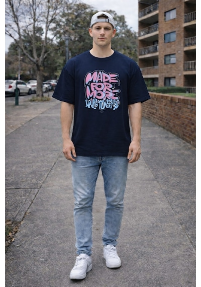 Herkesemoda Made For More Yazı Detaylı Basic T-shirt Lacivert