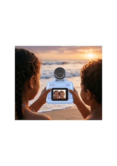 Smate Anında Baskı 180 Dönebilen Lens Selfie Çocuk Kamerası Mavi