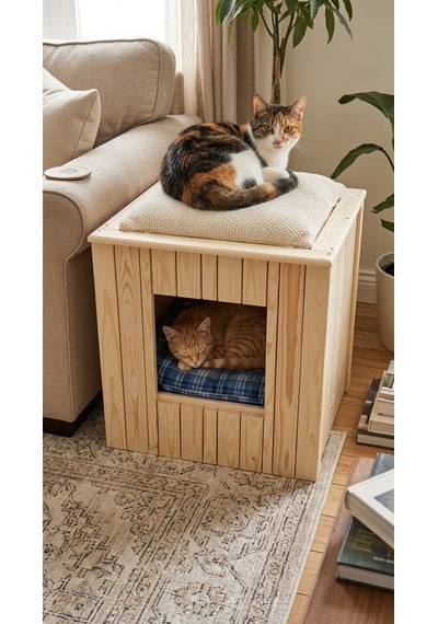 Orbit Kedi Evi Sehpa Ham Ladin Ağacı Bej