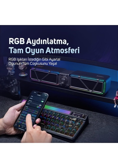 D-base 30w Masaüstü Bluetooth Gaming Hoparlör, Rgb Işıklı, Çift Portlu 35w Hızlı Şarj, Usb/aux/bluetooth6.0 Pembe
