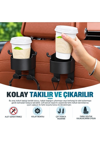 Araç İçi Bardak Tutucu Ve Koltuk Arkası Organizer, Telefon Tablet Standı, Poşet Askılı Çok Fonksiyonlu Oto Bard