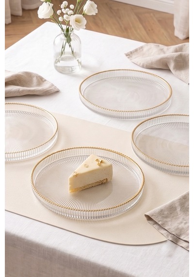 Splendid Gold Cam 4'lü Pasta Tabağı Seti 21 Cm Altın