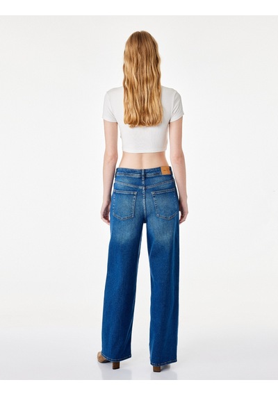 Koton Pamuklu Regular Fit Kısa Geniş Paça Denim Pantolon - Culotte Jeans Koyu İndigo 7wal40114md