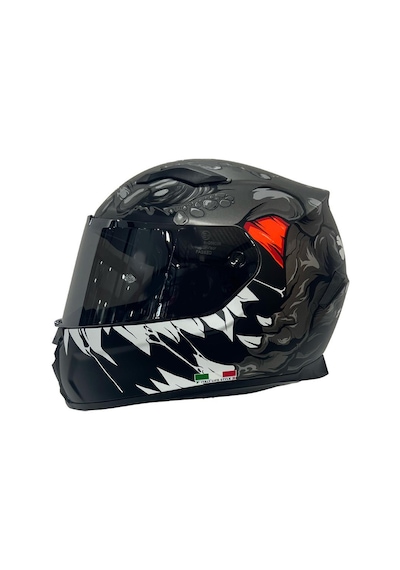 Sway 820 Full Face Aynalı Vizör Kapalı Motosiklet Kaskı M Beden Monster Model Gri - Kırmızı