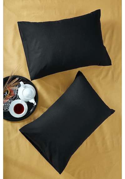 Bonjardinhome %100 Pamuklu Siyah Iki Adet 50x70 Yastık Kılıfı Sarı Sarı