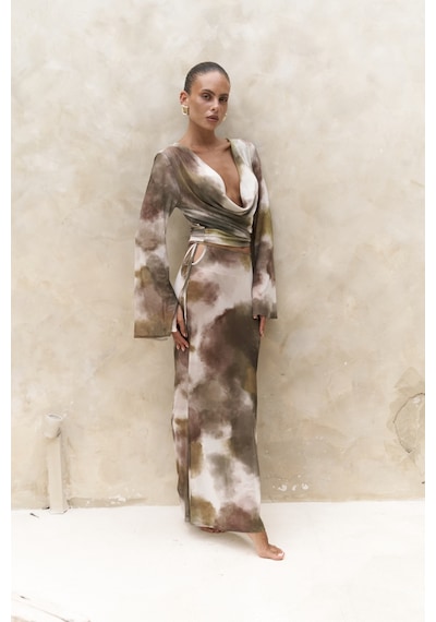 Mai Collection Mai Studios Co. Pnaisyonist Uzun Kol Yeşil Crop Etek Takım Yeşil