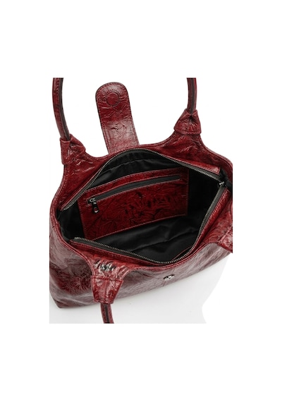 Levano Leather Premium Hakiki Dana Derisi Kadın Bordo Omuz Çantası - Parlak Dokulu Şık Ve Günlük Deri Çanta Kırmızı