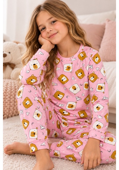 Free Beka Desenli Bisiklet Yaka %100 Pamuklu İnterlok Kumaş Kız Çocuk Uzun Kollu Pijama Takımı Pembe Free Beka Desenli Bisiklet Yaka %100 Pamuklu İnterlok Kumaş Kız Çocuk Uzun Kollu Pijama Takımı Pembe
