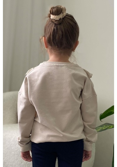Breeze Kız Çocuk Sweatshirt Güpürlü 1.5-5 Yaş, Bej Bej