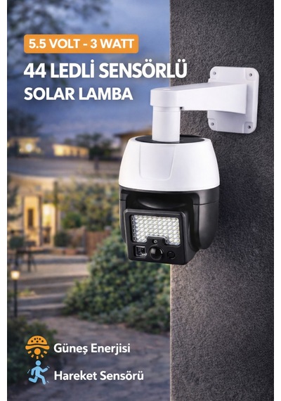 44 Led Sensörlü Solar Lamba 3 Modlu Bahçe Aydınlatma Kumandalı Ip65 Su Geçirmez Duvar Lambası Beyaz