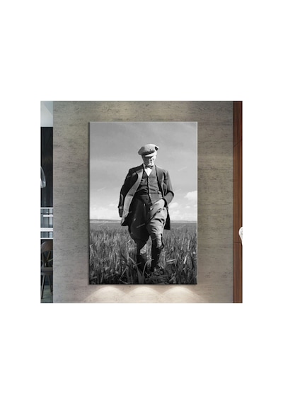 Ataturk Sulu Boya Efektli Kanvas Tablo