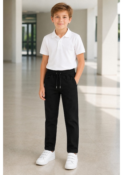 Beniizle Unisex Düz Paça Ribana Bel Çocuk Pantolonu Siyah