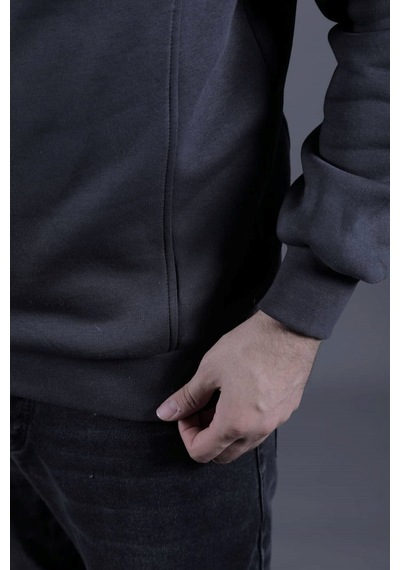 Dik Yakalı Parçalı Erkek Sweatshirt Füme