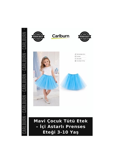 Mavi Çocuk Tütü Etek İçi Astarlı Prenses Eteği 3-10 Yaş Parti Giysisi Doğur Günü Eğlence Tülü Siyah