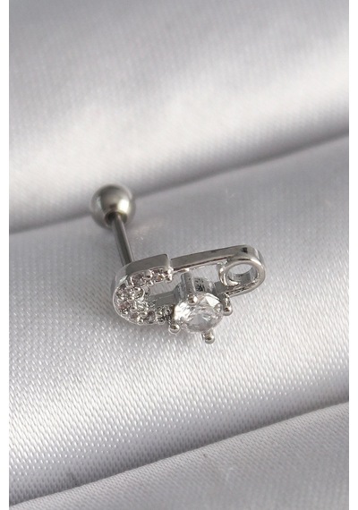 Ceylan Adam 316l Çelik Gümüş Renk Zirkon Taşlı Toplu İğne Tragus Piercing Çok Renkli