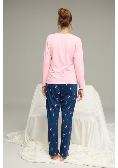 Siyah İnci Örme Pamuklu Pijama Takım25240224 Pembe