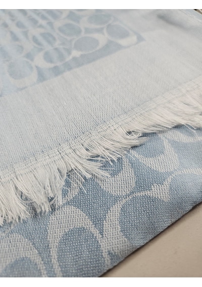Miorel Scarfs C Desen Çift Taraflı Kaşmir İpek Şal 4 Mevsim Pamuk Şal Bebe Mavi