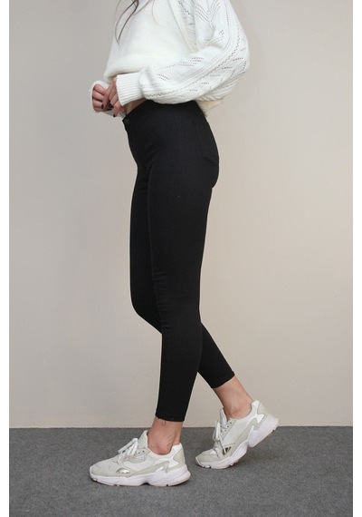 Kadın Siyah Solmayan Yüksel Bel Likralı Toparlayıcı Skinny Jeans Pantalon