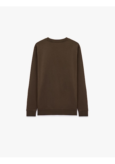Koton Bisiklet Yaka Pamuklu Uzun Kollu Baskılı Sweatshirt Kahverengi 7wam70049mk Kahve