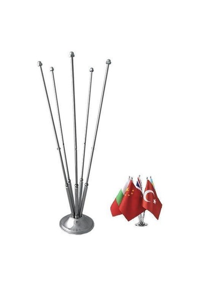 Masa Üstü Bayrak Direği Beşli Krom - Sadece Direk