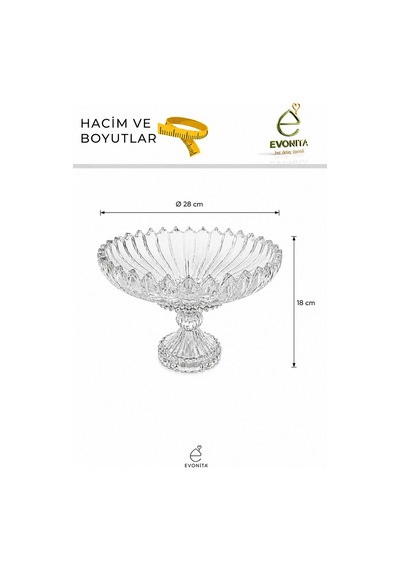 Ayaklı Cam Meyvelik Sunumluk Dekoratif Şeffaf Cam Meyve, Tatlı Ve İkram Servis Kasesi