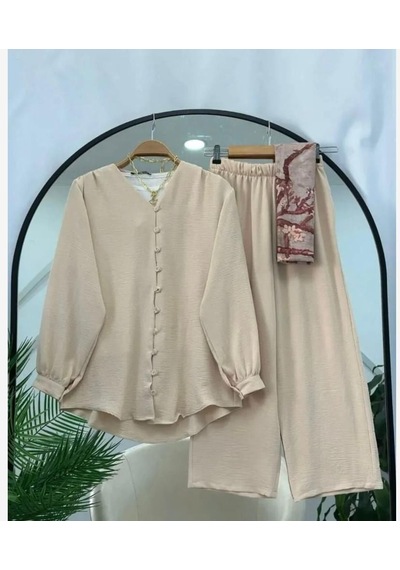 Lovie Moda Kadın Ayrobin Mini Düğmeli Takım Bej