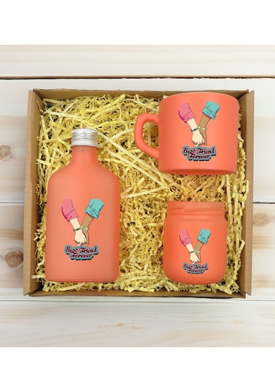 Bk Gift Kişiye Özel İsimli Dtf Best Friend Temalı Somon Kahve Fincanı & Kolonya & Mum Hediye Seti-5, Arkadaşa Hediye, Doğum Günü Hediyesi Kobitmeyenco