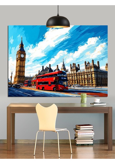 Londra Big Ben Araba Şehir Dekoratif Kanvas - Mdf Ahşap Tablo