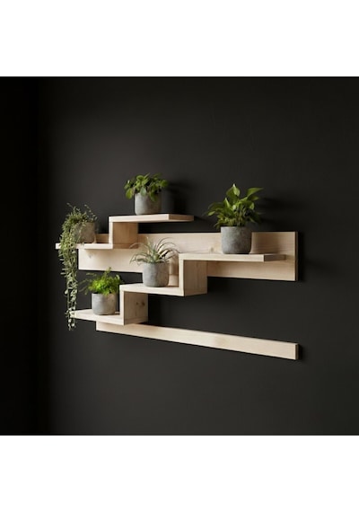 Ahşap Modern Duvar Rafı Kitaplık Saksılık - 60x30 Cm Dekoratif Duvar Dekorasyonu Bej