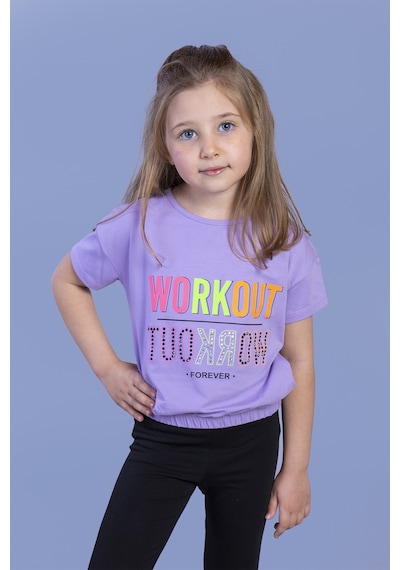 Toontoy Kids Toontoy Kız Çocuk Workout Baskılı Taş İşlemeli Tişört Lila