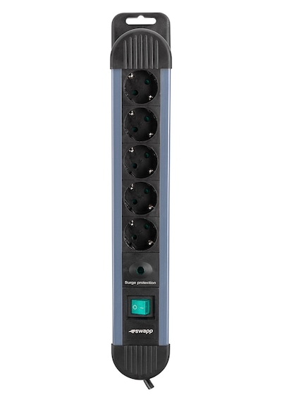S-Link Swapp SPGKS05 3G1.5mm2 900J 5'li Akım Korumalı. Priz 1.5 Metre Gri