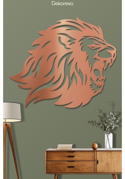 Yırtıcı Aslan Metal Duvar Tablosu - Metal Duvar Sanatı - Bronz - 65 X 75 Cm