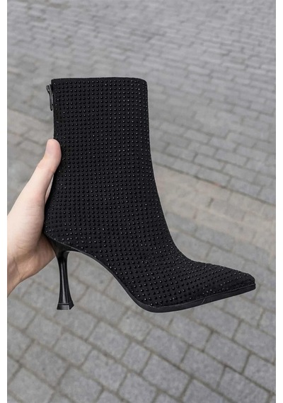 Preshley Kadın Londen Siyah Süet Siyah Taş İşlemeli 9 Cm İnce Topuklu Arkadan Fermuarlı Kısa Çizme-bot Preshley Kadın Londen Siyah Süet Siyah Taş İşlemeli 9 Cm İnce Topuklu Arkadan Fermuarlı Kısa Çizme-bot