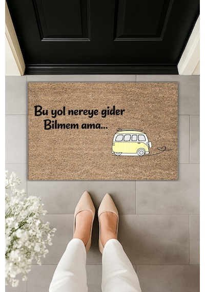 Rugmood Modern Dijital Baskı - Bu Yol Nereye Gider Bilmem Ama - Kapı Önü Paspası Kahverengi