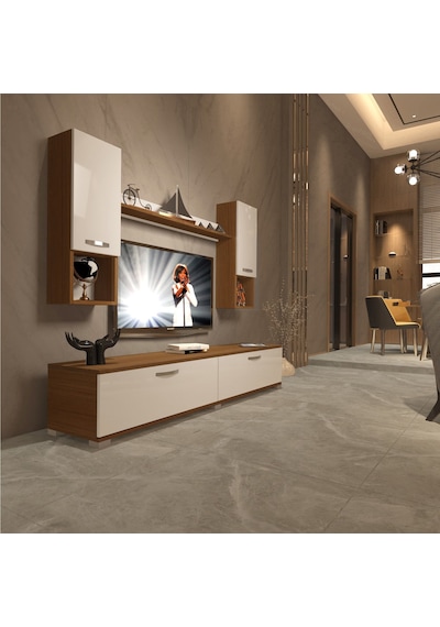 Decoraktiv Eko 5da Mdf Std Tv Ünitesi Tv Sehpası - Ceviz Beyaz Ahşap - Beyaz