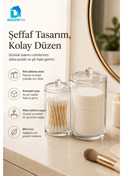 Kristal 3 Bölmeli Şeffaf Kozmetik Organizer Makyaj Takı Ruj Oje Pamuk Düzenleyici