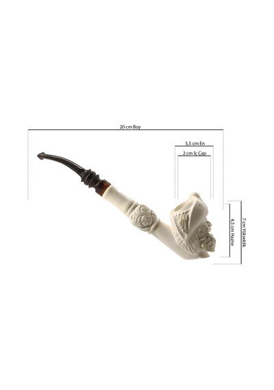 El Oyması Lületaşı Korsan Figürlü Uzun Pipo Kuru Kafa Kabartmalı, Akrilik Ağızlıklı Meerschaum