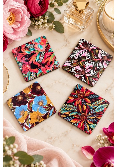 Tropical Orchid Egzotik Çiçek Desenli Temalı 4 Lü Bardak Altlığı Set 9 Cm, 3 Mm Ahşap Mdf, Dijital Baskı - 933746217 Diğer