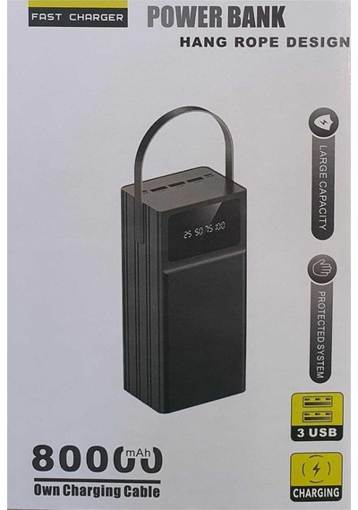 Tr 80000 Mah Powerbank Ios Android Uyum Ekranlı Type C Mikro Usb Lightning Çıkışlı Siyah