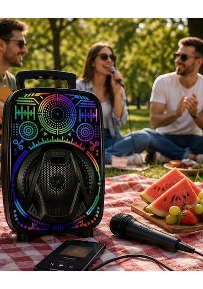 Karaoke Hoparlör Rgb Led Işıklı Usb Fm Radyo Destekli Taşınabilir Speaker
